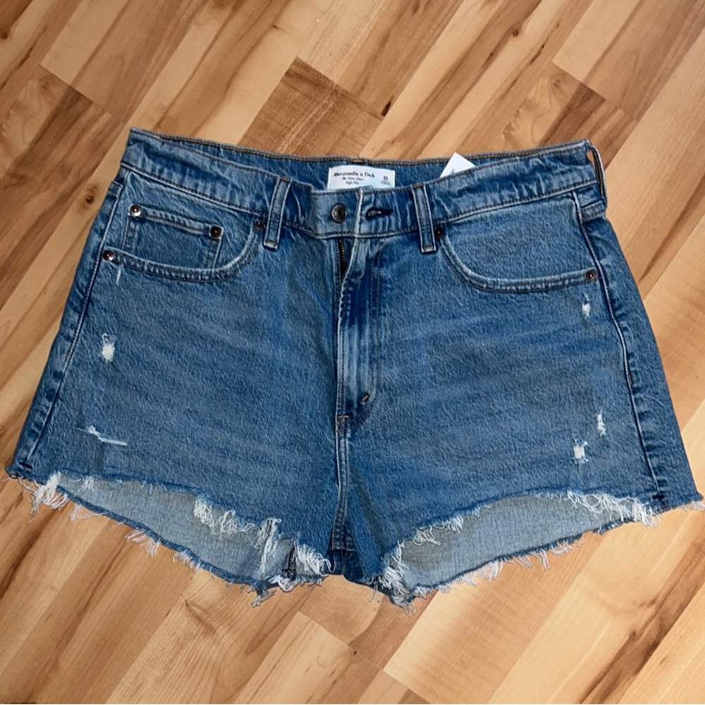 Abercrombie & Fitch Blue Jean Shorts Distressed High-Waisted